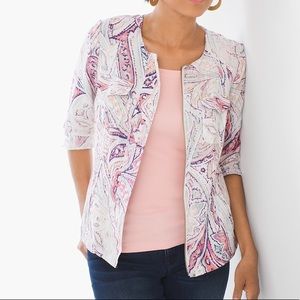 Chico's Multi Print Linen 3/4 Length Jacket Size 1